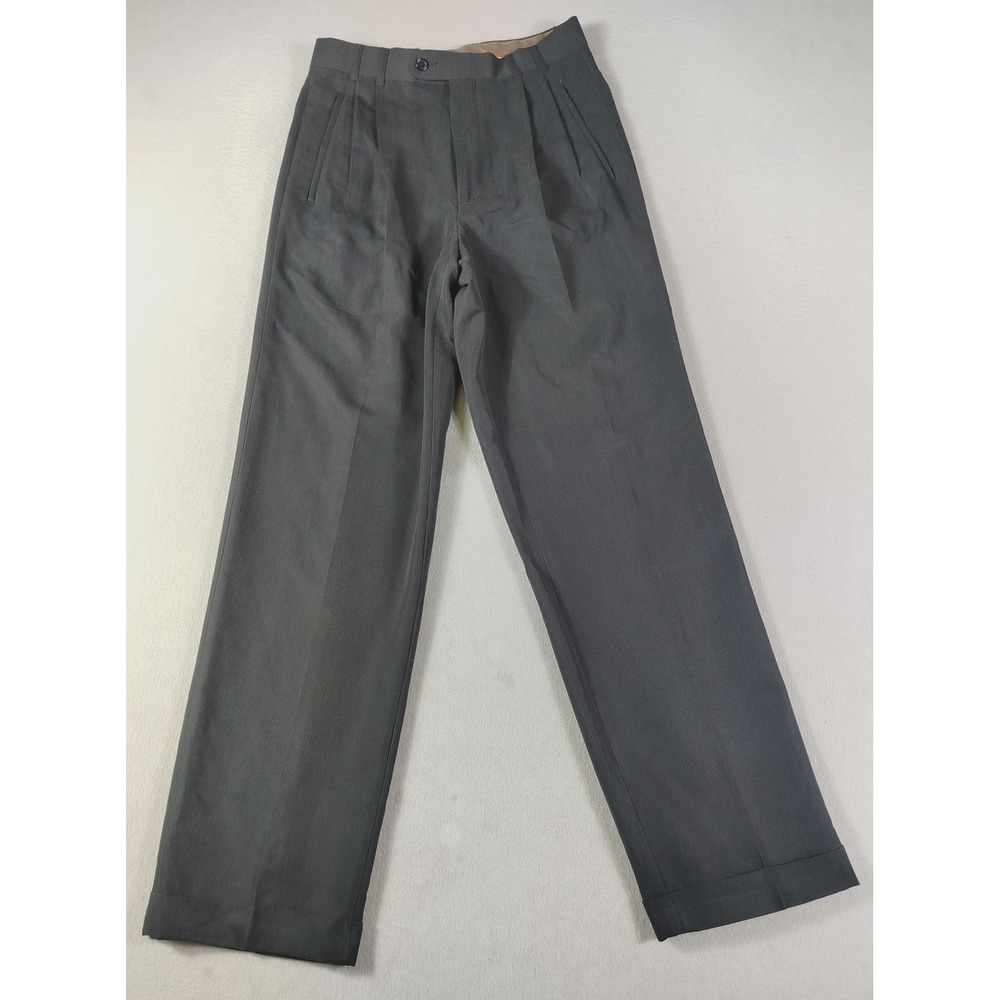Sette Ponti Pants Mens 30 Black Rayon Blend Dress Slacks Pleated Cuffed Office